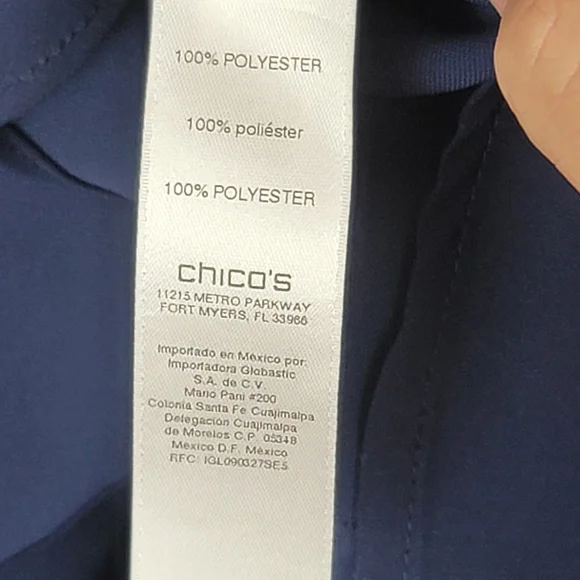 Chicos Colbalt Blue Ruffle Front Silky Blouse Size 2 Medium 12-14 - Picture 12 of 14